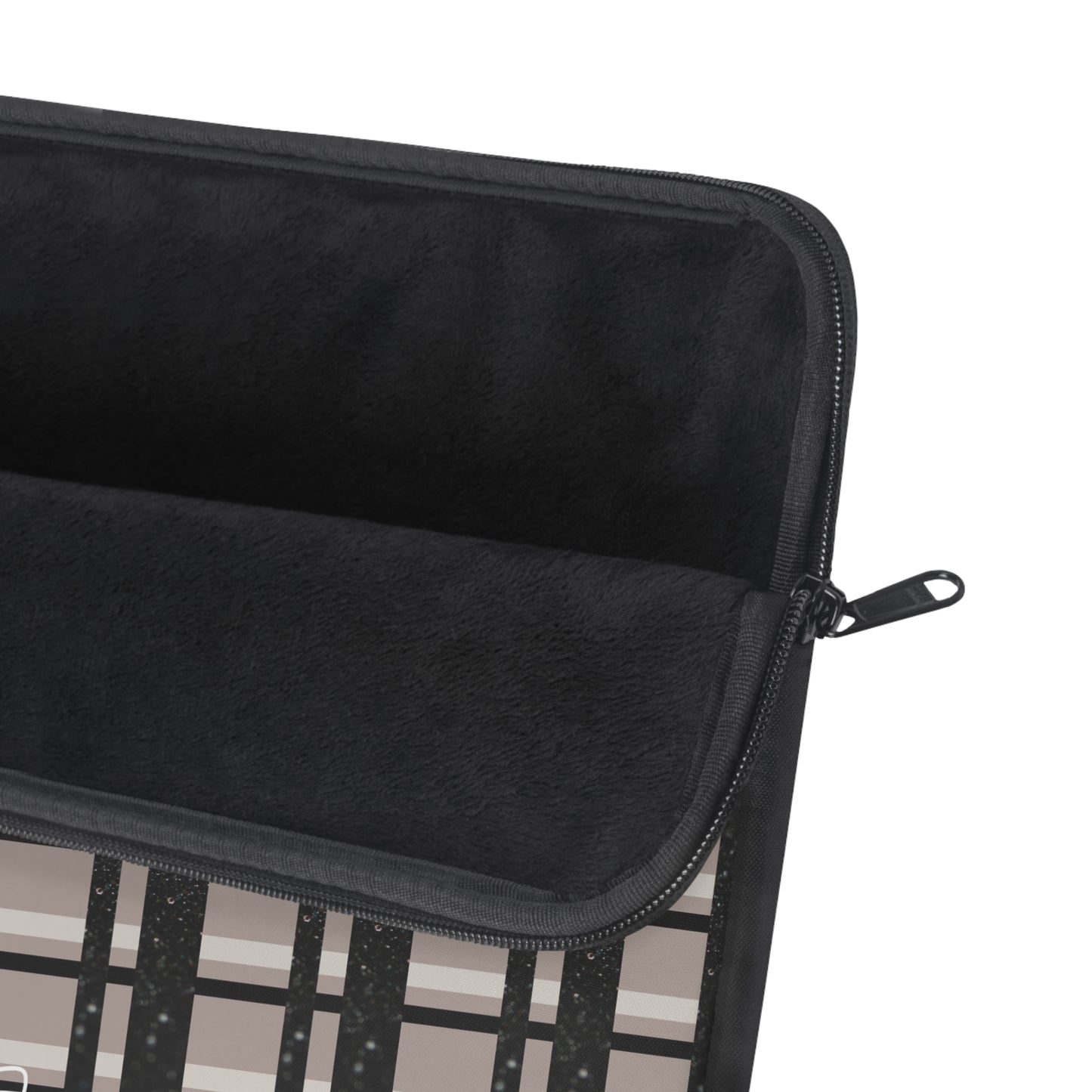 Signature Taupe & Black Printed Glitter Plaid Laptop Sleeve | Classic with a Twist
