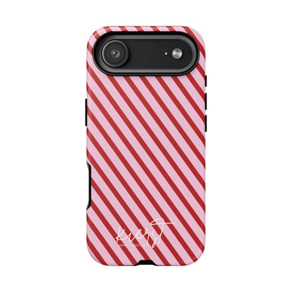 Holiday 25 Pink and Red Diagonal Striped iPhone Case