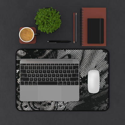 Black + White Lace Print Desk Mat