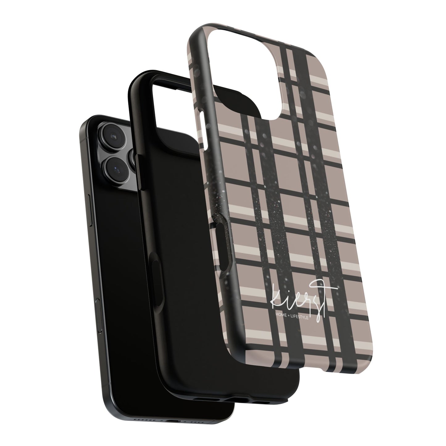 Taupe, Cream, and Black Plaid iPhone Case