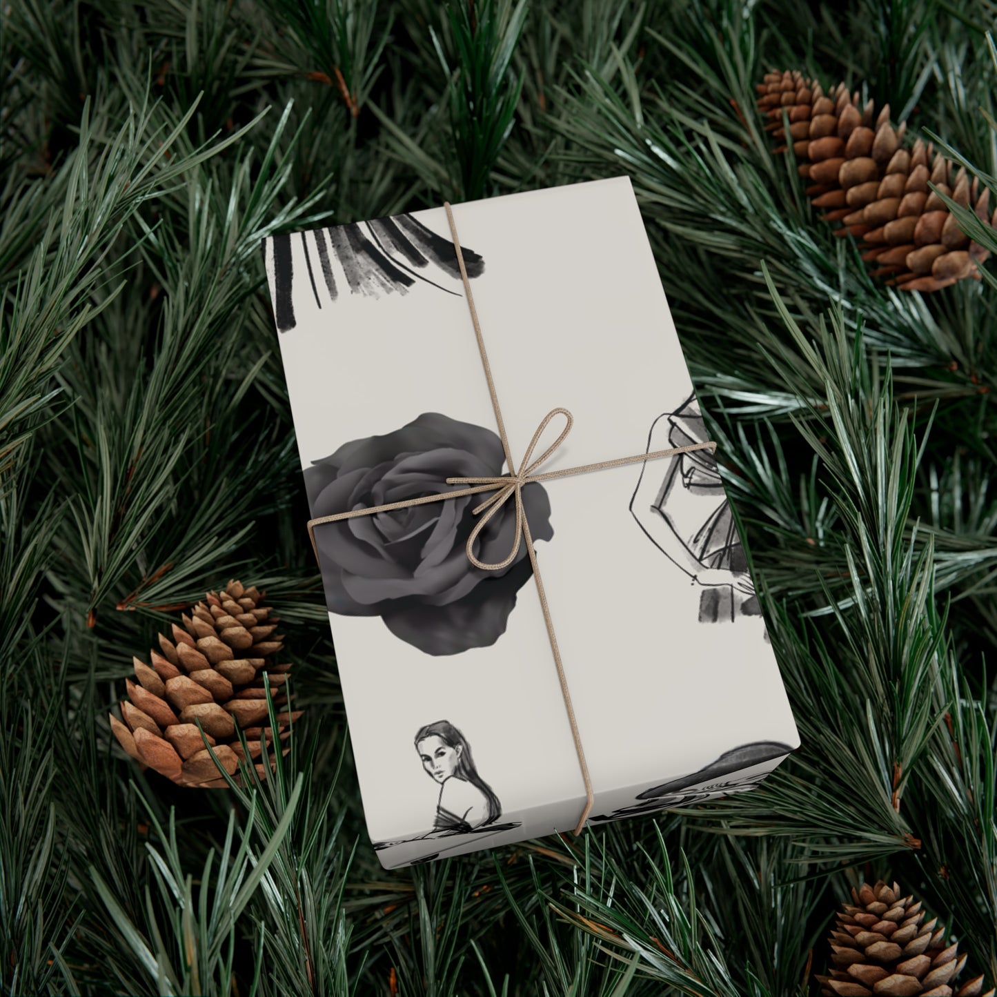 B&W Fashion Illustration Gift Wrapping Paper | Elegant Sketches on Bone White