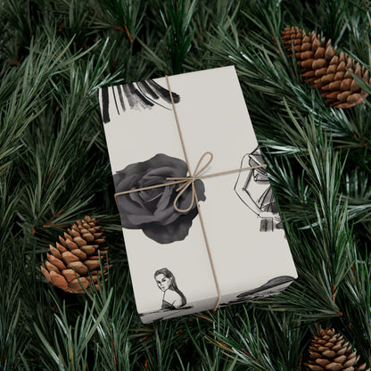 B&W Fashion Illustration Gift Wrapping Paper | Elegant Sketches on Bone White