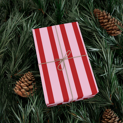 Pink and Red Offset Vertical Striped Wrapping paper