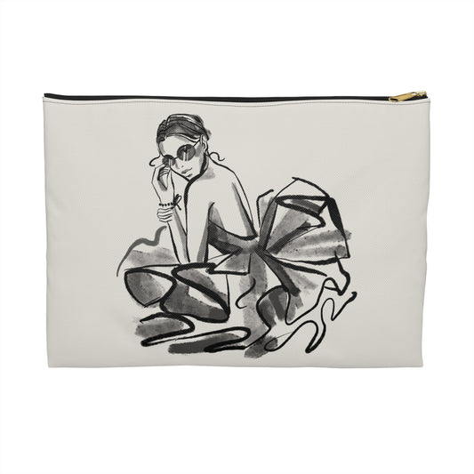 Tulle Gown Fashion Sketch Accessory Pouch – Bone White with Editorial Flair