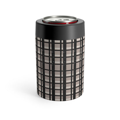 Plaid Perfection Can Holder – Tan, Black & Printed Glitter Design