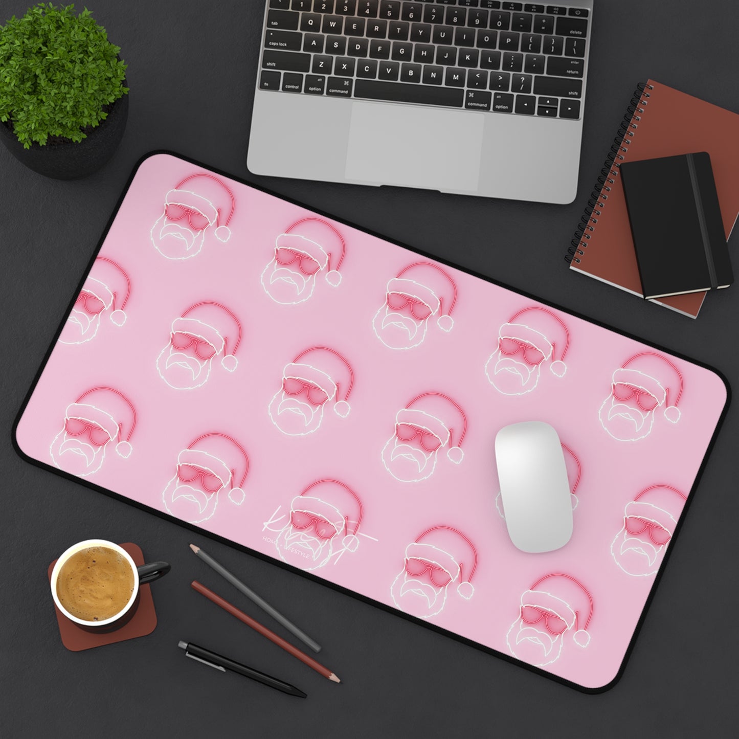 Neon Sign Santa on Pink Desk Mat