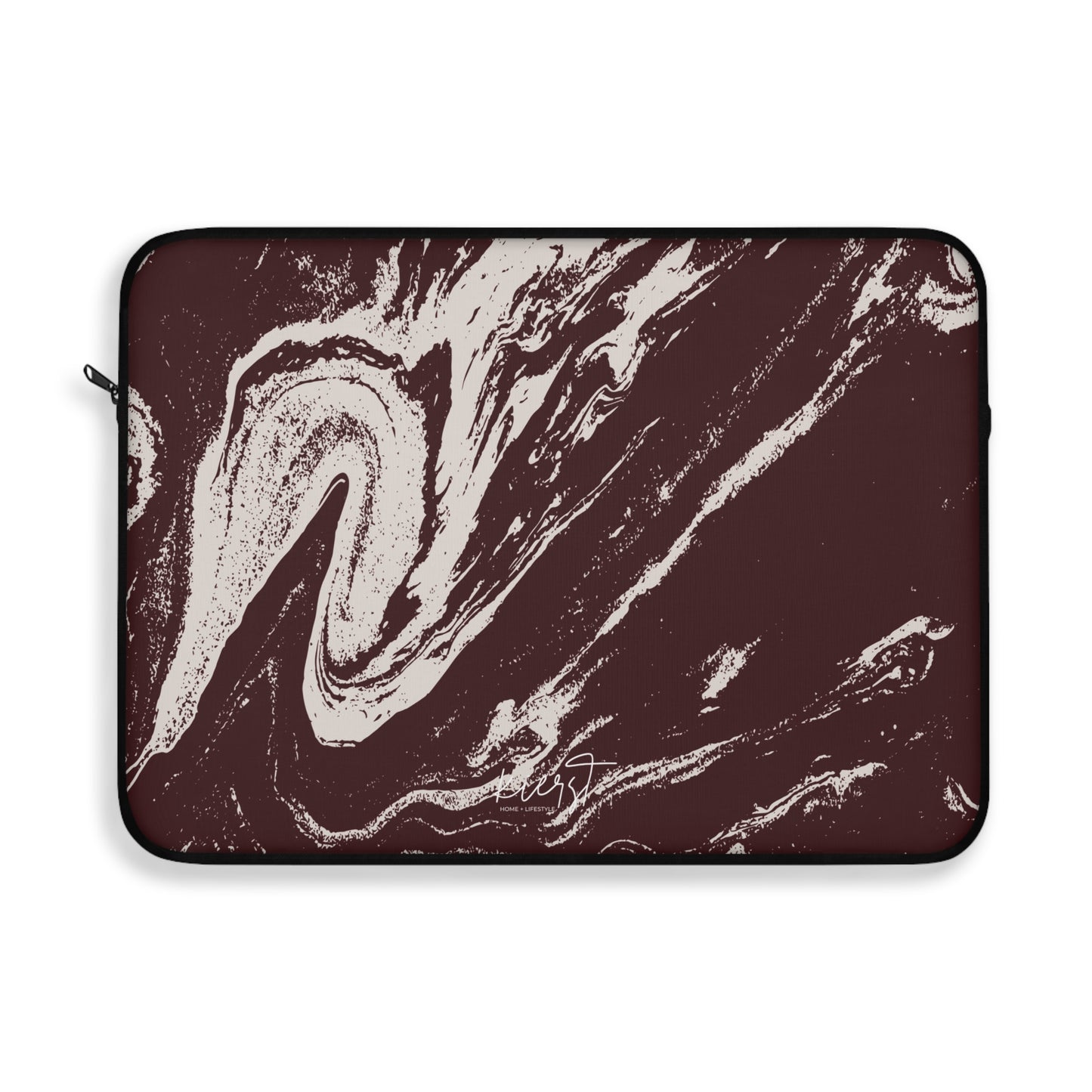 Cream Marble on Signature Velvet Noir Laptop Sleeve