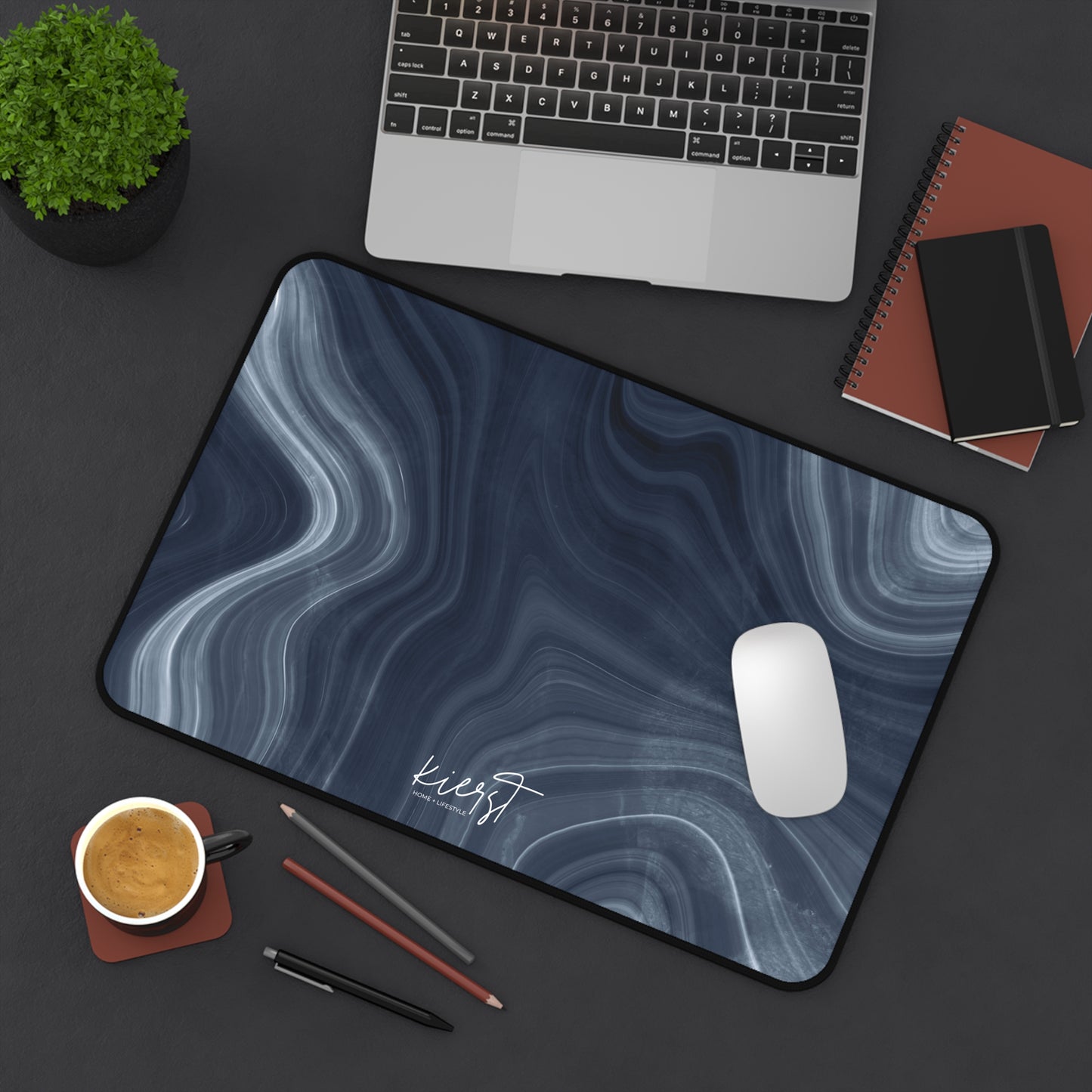 Navy Marble Print Desk Mat