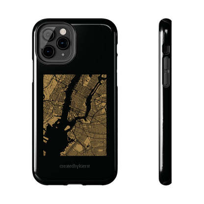 Black and Gold NYC Map iPhone Case