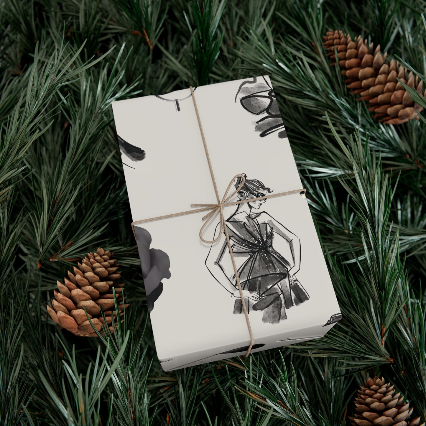 B&W Fashion Illustration Gift Wrapping Paper | Elegant Sketches on Bone White