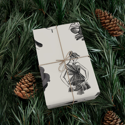 B&W Fashion Illustration Gift Wrapping Paper | Elegant Sketches on Bone White