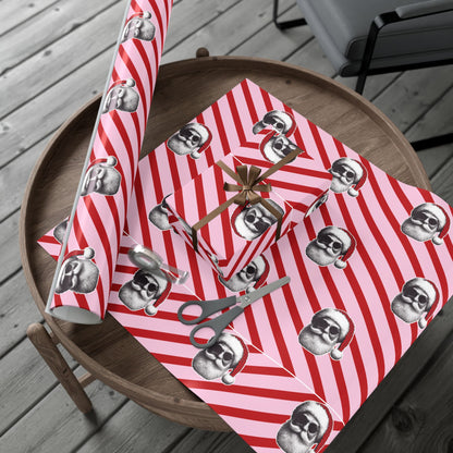 Cool Santa on Pink and Red Diagonal Striped Gift Wrapping paper