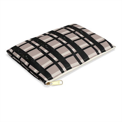 Taupe, Black, and Black Glitter Plaid Accessory Pouch