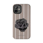 Cream and Brown Vertical Stripes with Black Rose iPhone Case