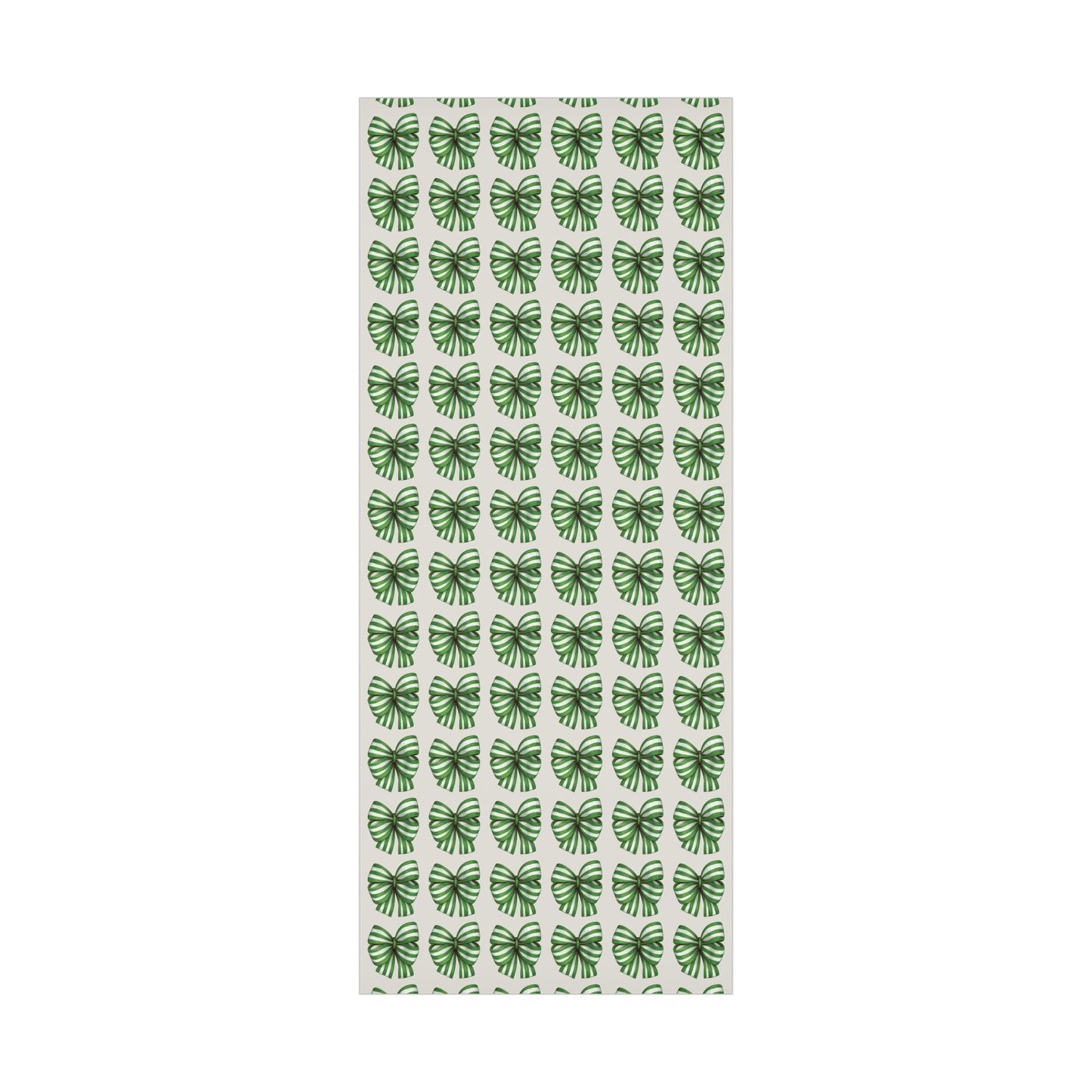 Green and White Stripe Printed Bows on Bone Gift Wrapping Paper