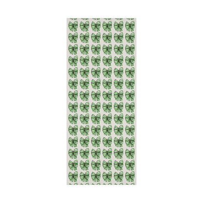 Green and White Stripe Printed Bows on Bone Gift Wrapping Paper