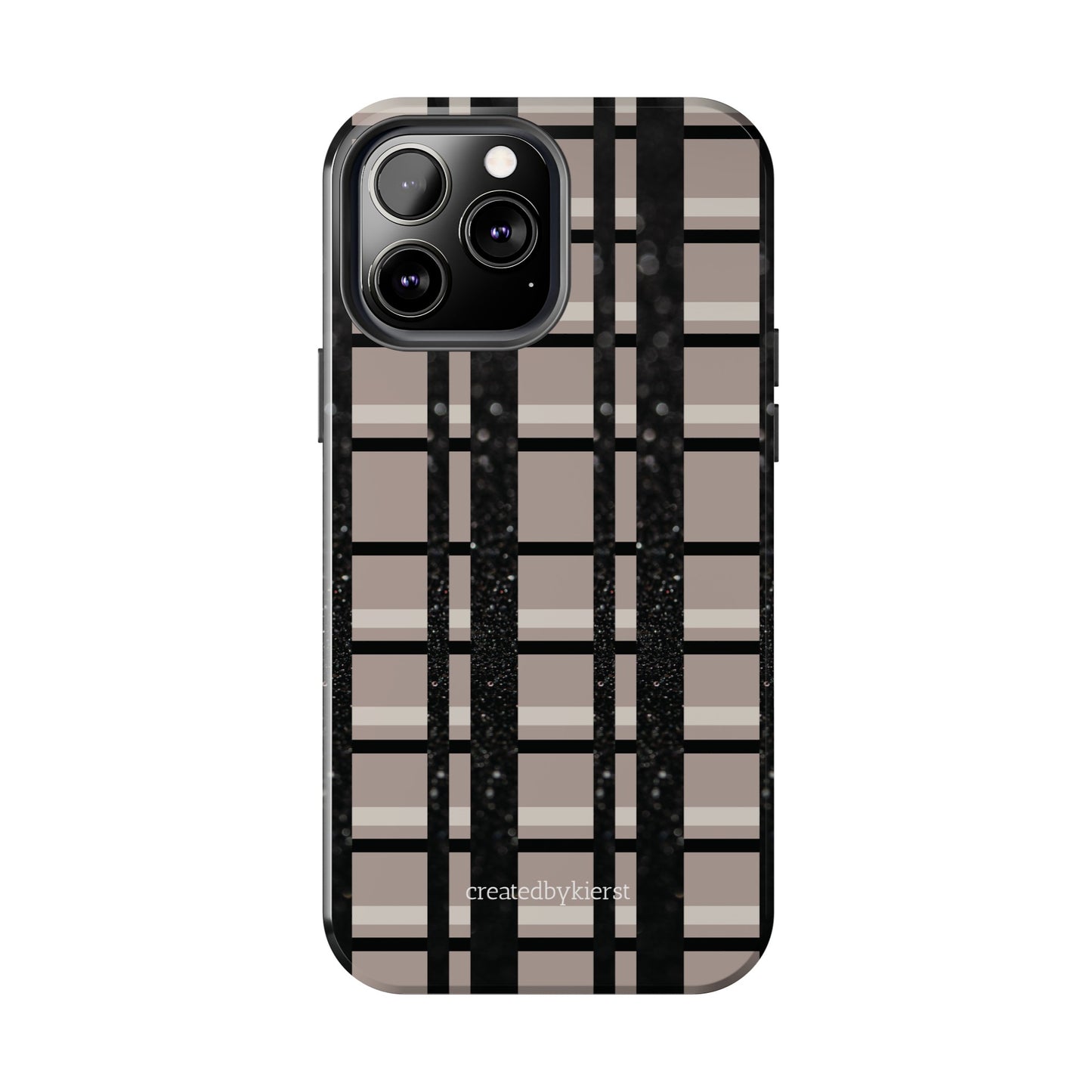 Tan, Black, and Black Glitter Plaid iPhone Case