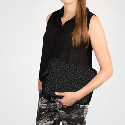 Grey on Black Leopard Laptop Sleeve