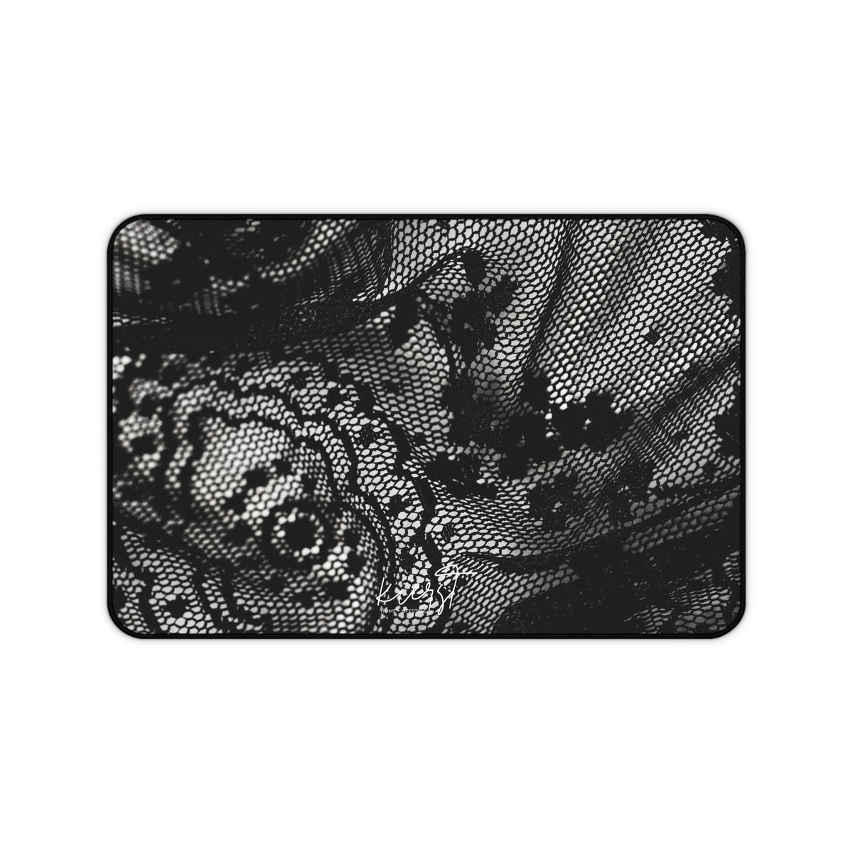 Black + White Lace Print Desk Mat