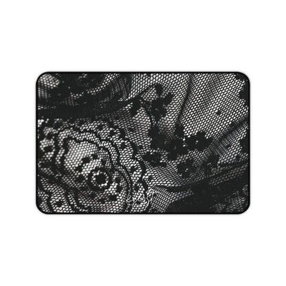 Black + White Lace Print Desk Mat