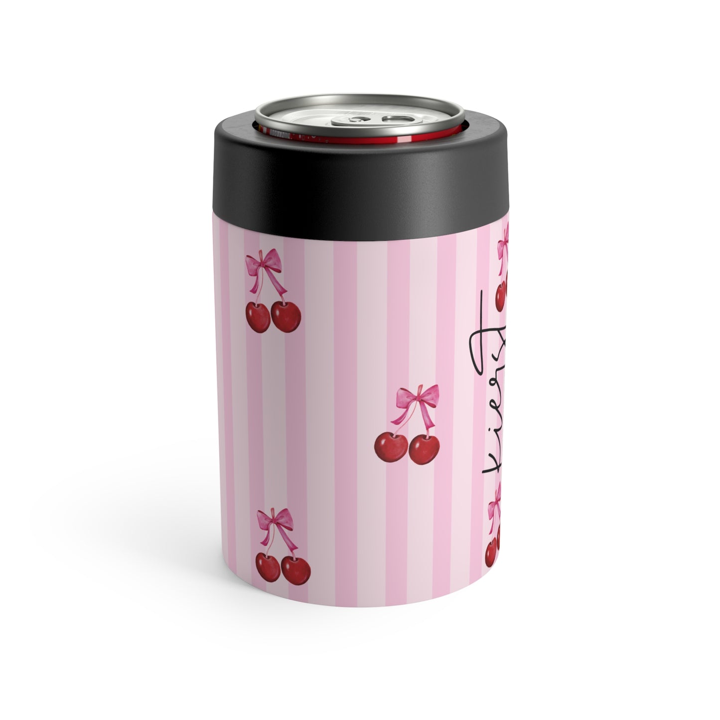 Cherries on Pink Stripes Can Holder