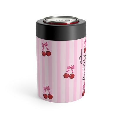 Cherries on Pink Stripes Can Holder