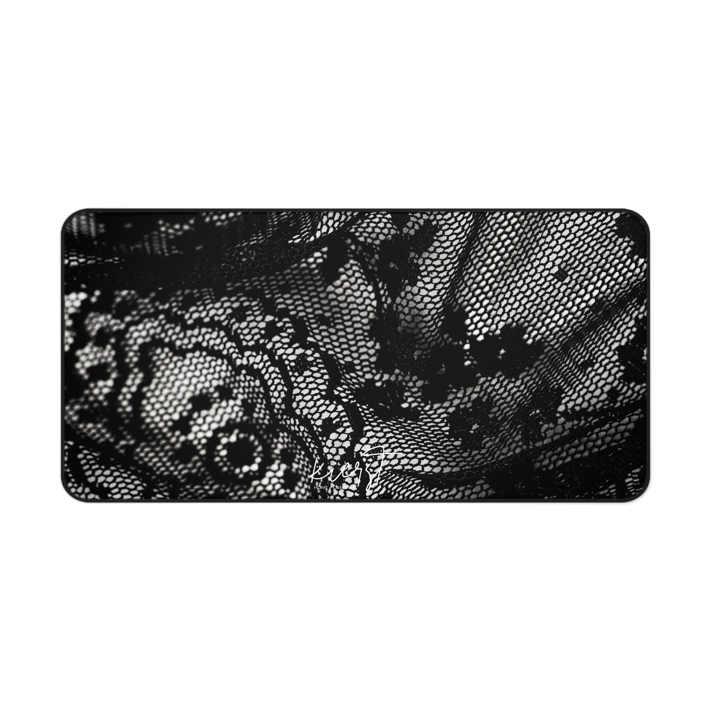 Black + White Lace Print Desk Mat