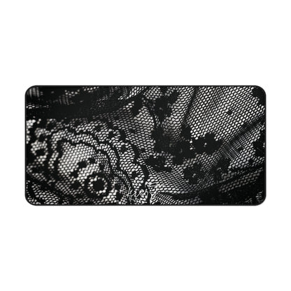 Black + White Lace Print Desk Mat