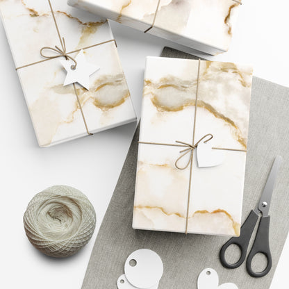 White Cream and Gold Marble Gift Wrapping Paper