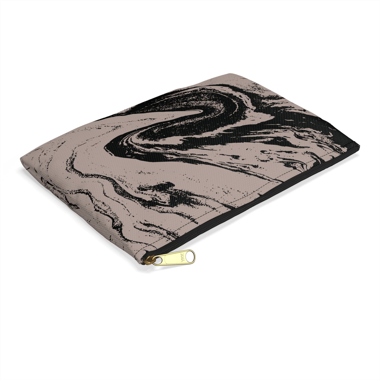 Taupe and Black Marble Accessory Pouch – Abstract Stone-Inspired Print with a Bold Edge