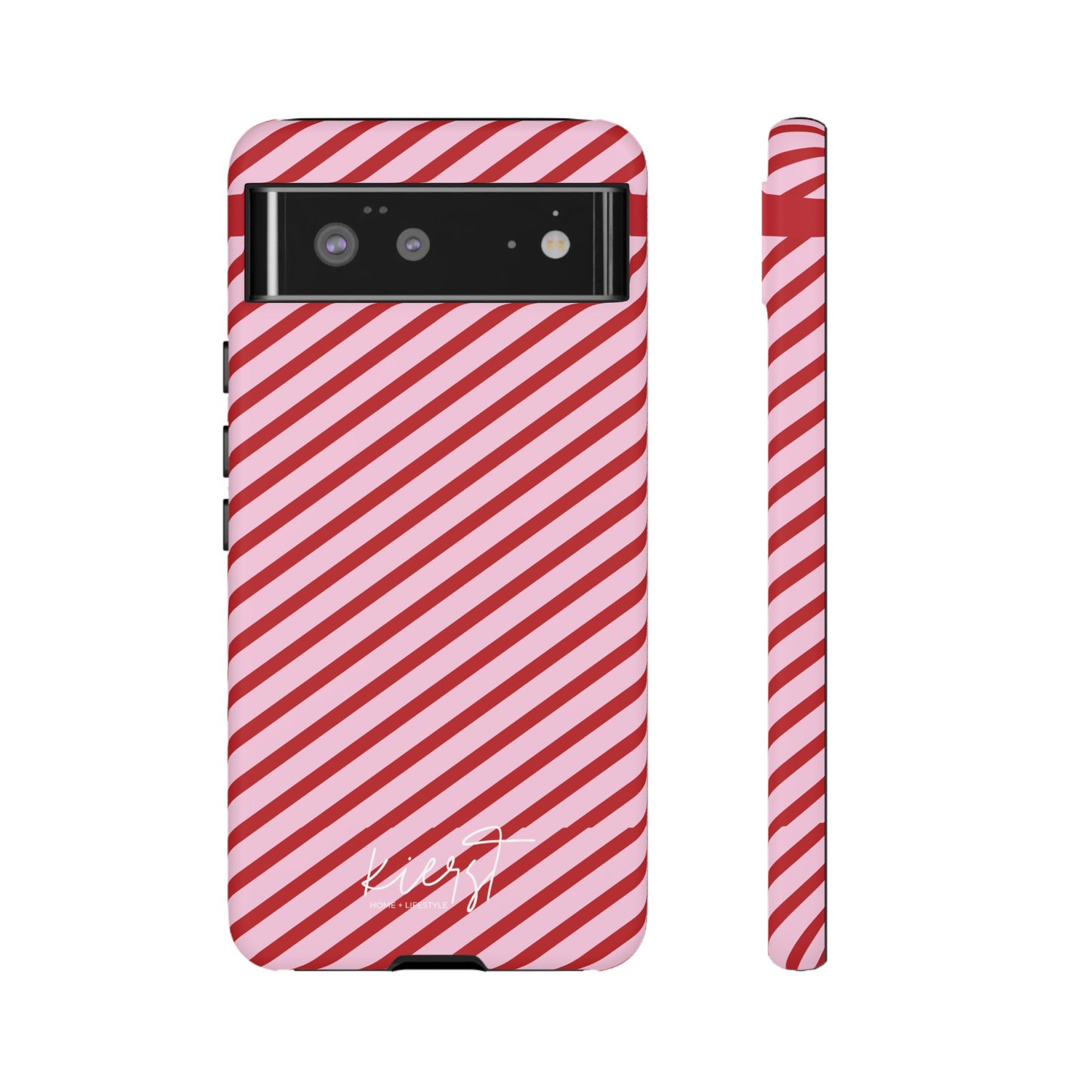 Holiday 25 Pink and Red Diagonal Striped Google Pixel Phone Case