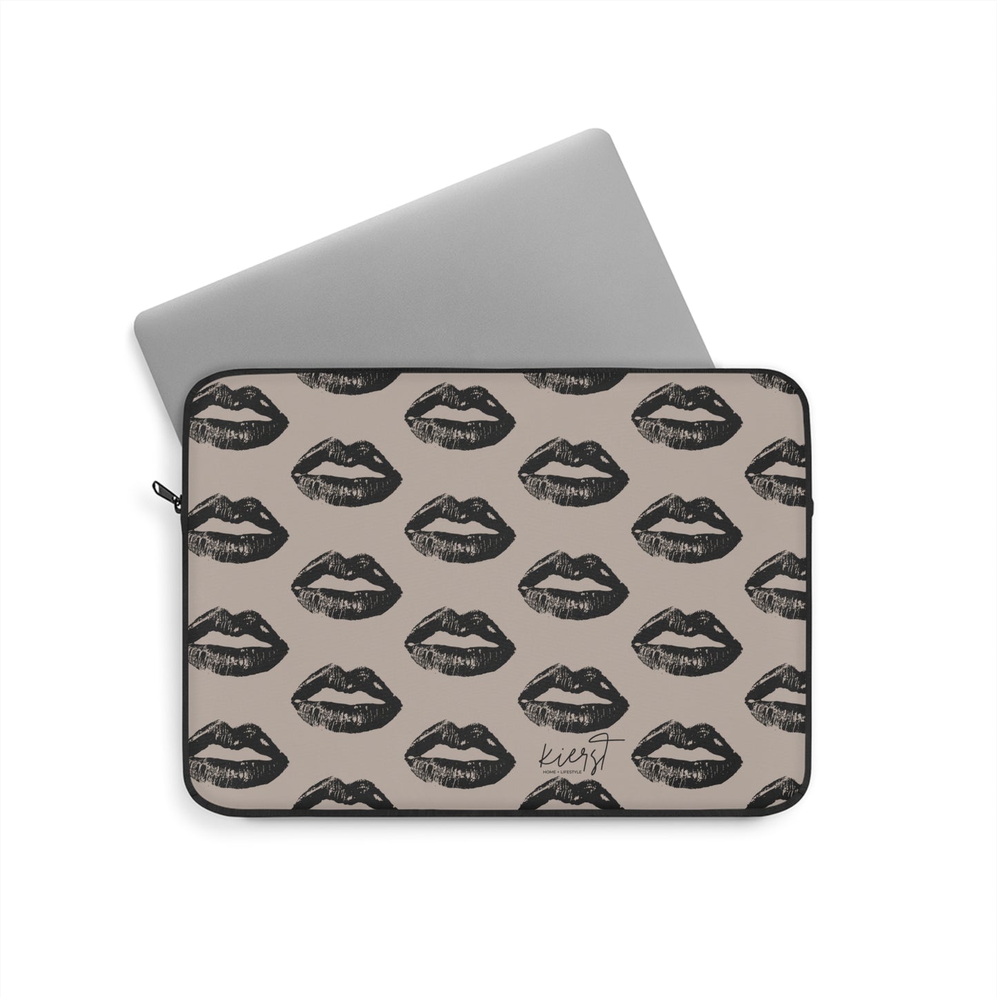 Black Lips on Oat Laptop Sleeve | Soft Neutrals, Bold Mood