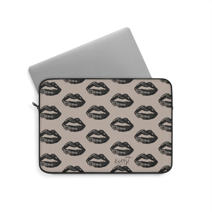 Black Lips on Oat Laptop Sleeve | Soft Neutrals, Bold Mood