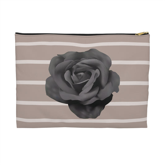 Cream and Brown with Black Rose Accessory Pouch