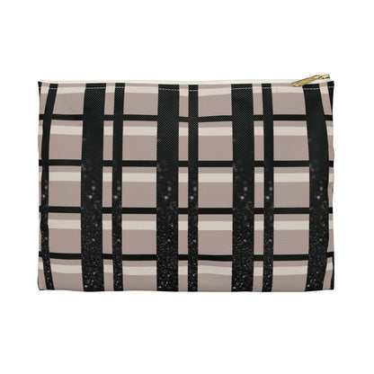 Taupe, Black, and Black Glitter Plaid Accessory Pouch