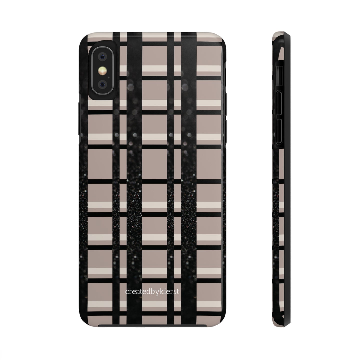 Tan, Black, and Black Glitter Plaid iPhone Case