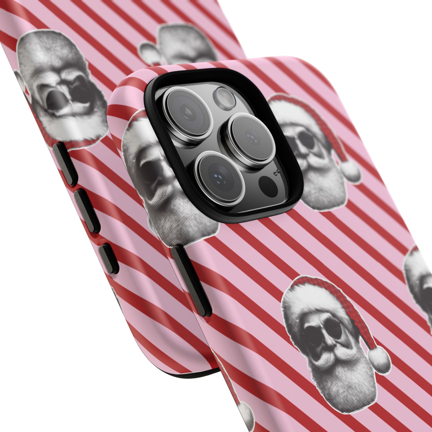 Holiday 25 Cool Santa on Pink and Red Diagonal Striped iPhone Case