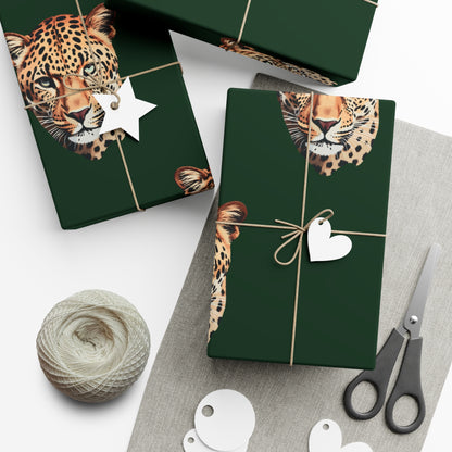 Leopard Head on Signature Midnight Pine Wrapping Paper