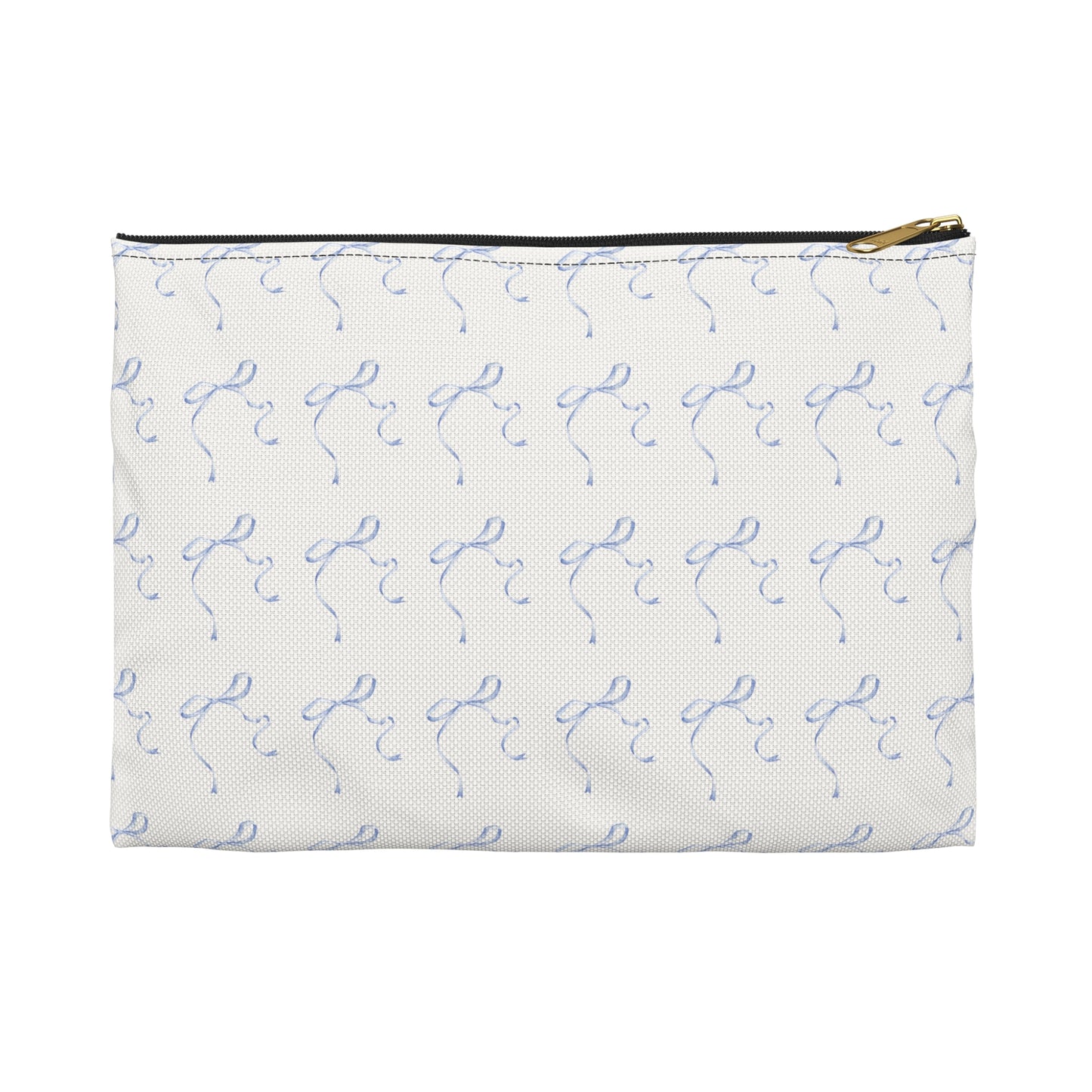 Multiple Thin Blue Bows on Beige Accessory Pouch