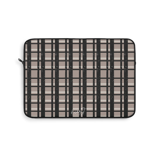 Taupe & Black Printed Glitter Plaid Laptop Sleeve | Classic with a Twist