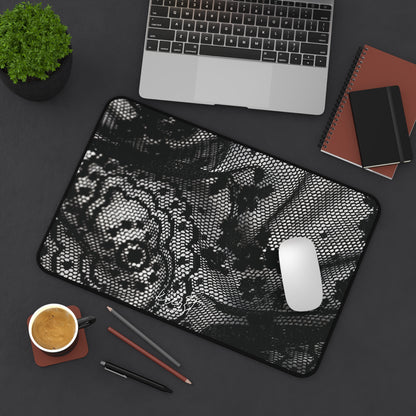 Black + White Lace Print Desk Mat