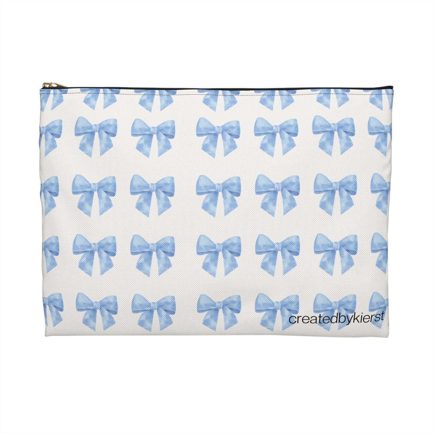 Multiple Blue Bows on Beige Accessory Pouch