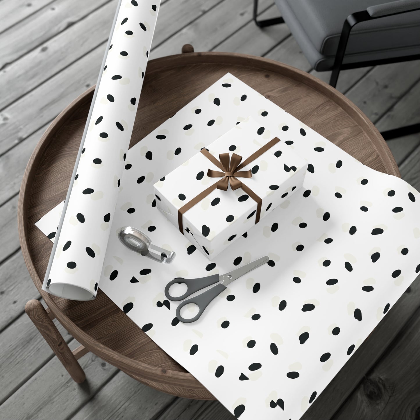 Black and Cream Spots on White Gift Wrapping Paper