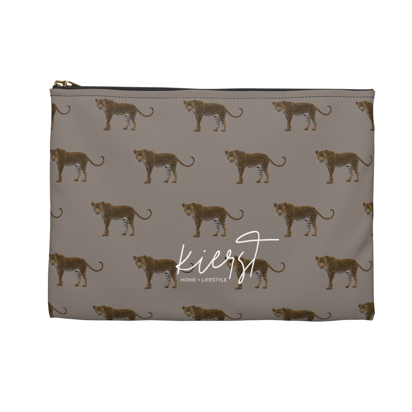 Leopards on Taupe Accessory Pouch | Neutral Meets Fierce