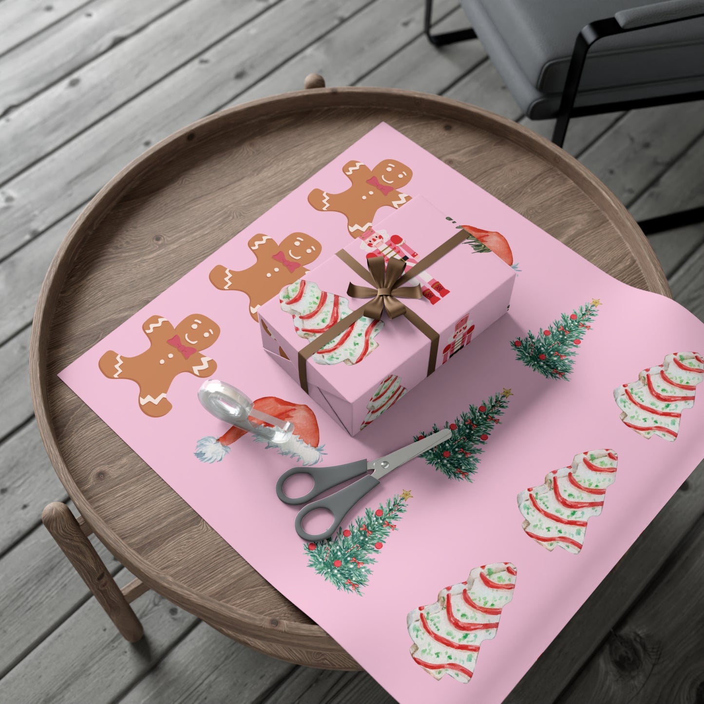 Colorful Christmas on Pink Gift Wrapping Paper