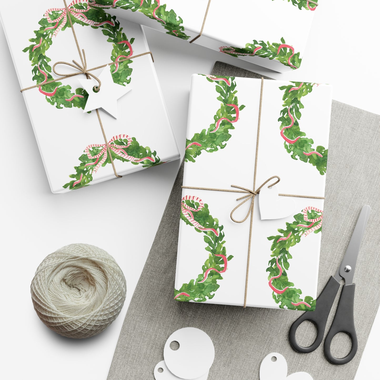 Watercolor Christmas Wreaths Gift Wrapping Paper