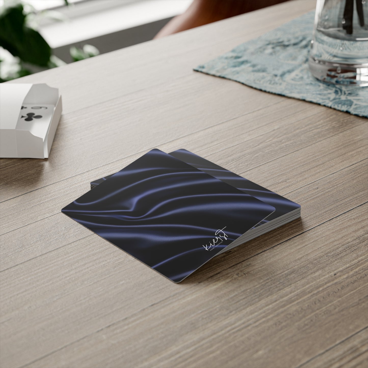Navy Silk Print Poker Playing Cards