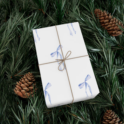 Delicate Blue Bow Gift Wrapping Paper – Hand-Painted Style Ribbon Pattern on White