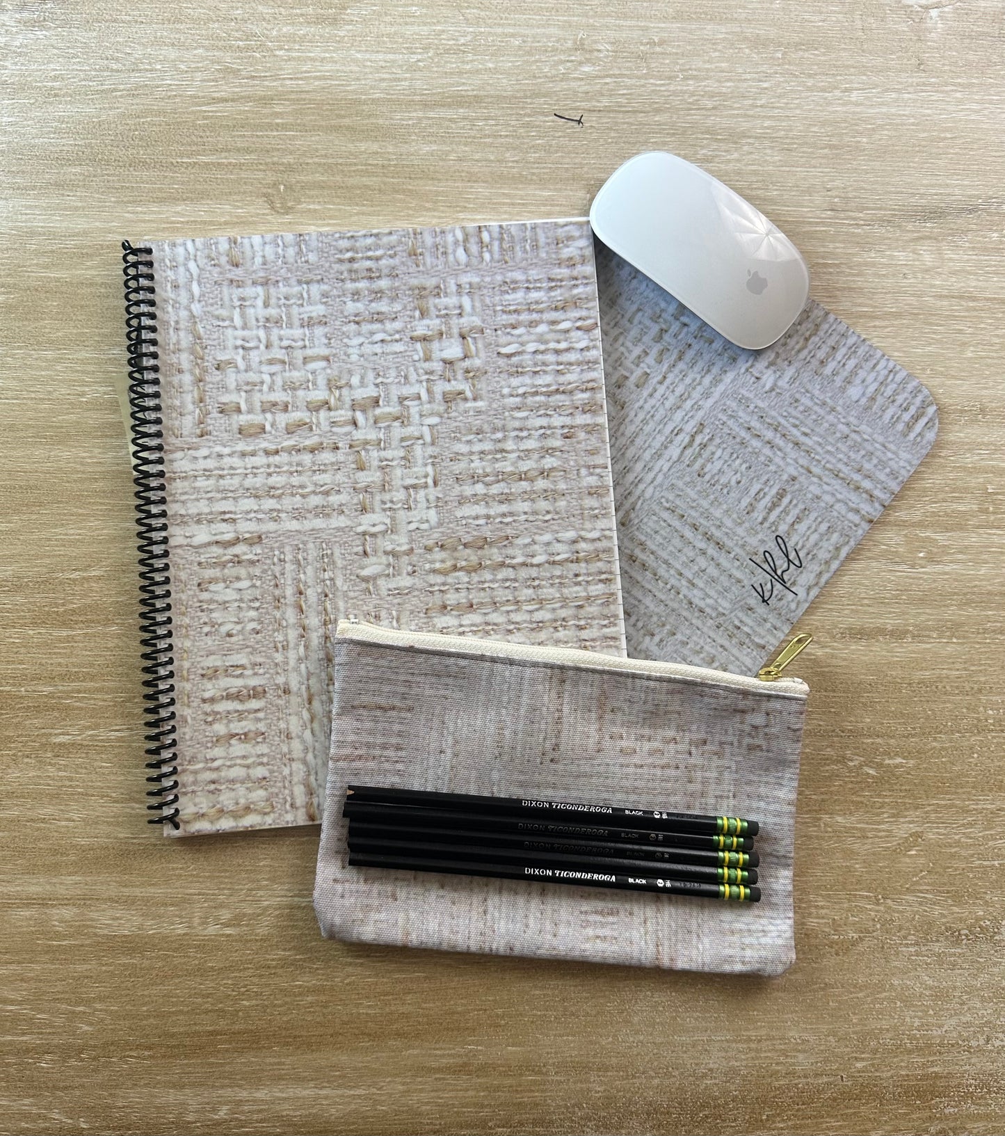 Cream + Gold Tweed Print Mouse Pad