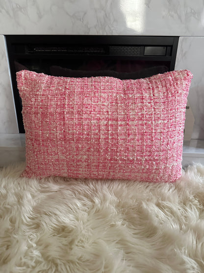 Pink Tweed Throw Pillow